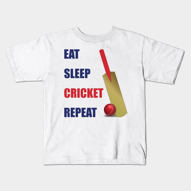 Eat Sleep Cricket Repeat Cricket Bat and Ball Kids T-Shirt by DPattonPD